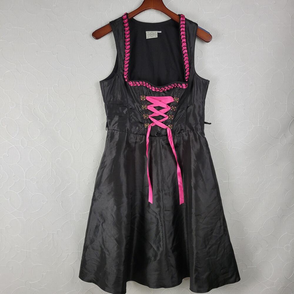 Landhaus Dress Size M Black Pink Rhinestone Rose Oktoberfest‎ Dirndl Corset
